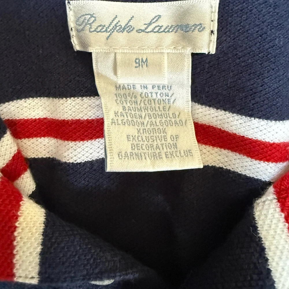 New without tags Ralph Lauren Blue and Red Striped Polo Infant Romper size 9M - Picture 3 of 4